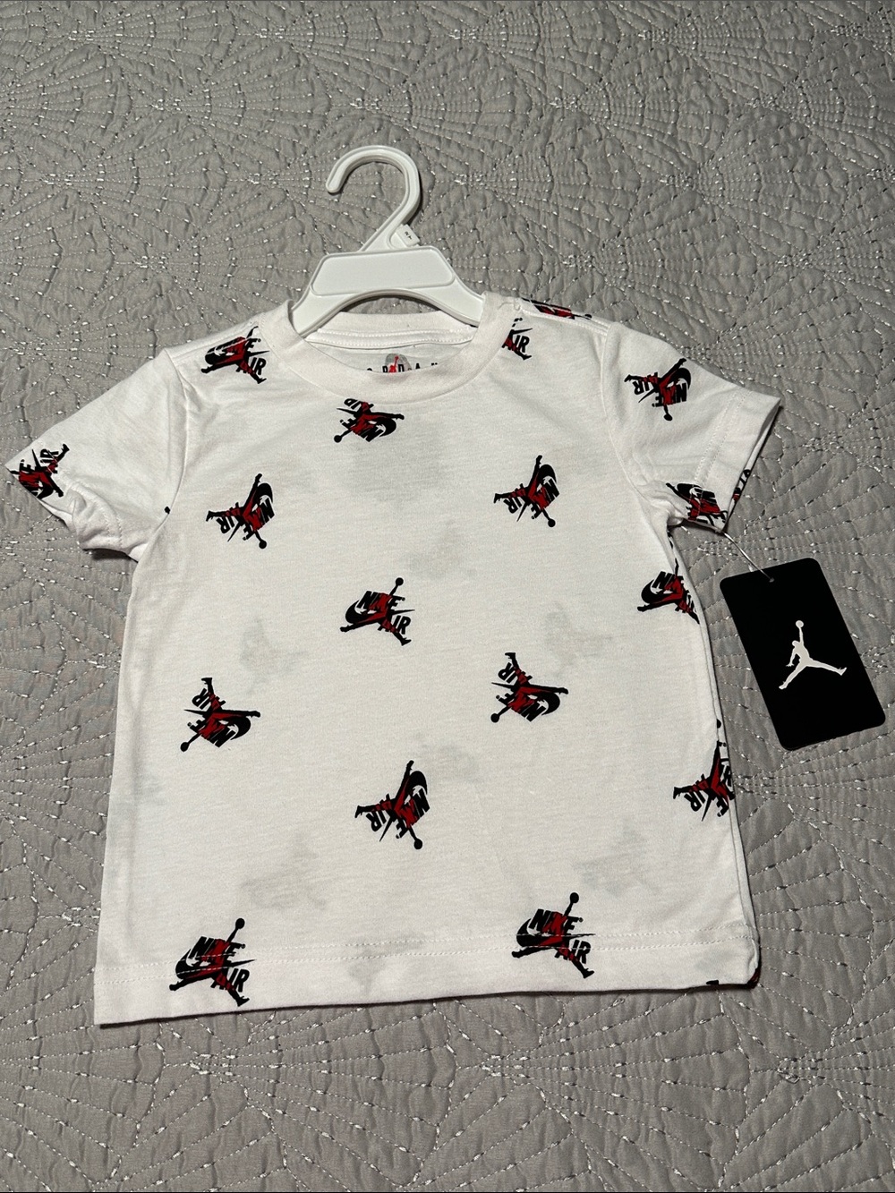 Jordan Toddler Boys White Tee with Red & Black Jumpman Logos, NWT’s, Size 2T